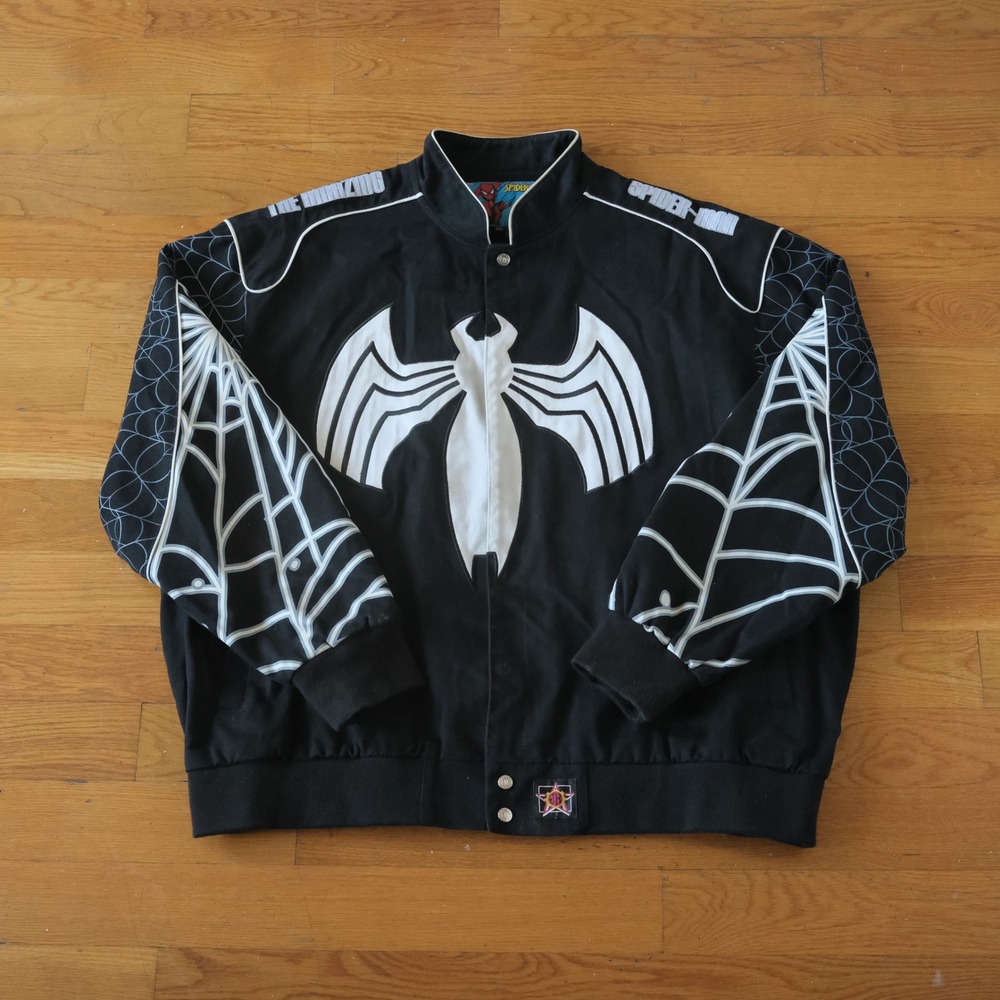 JH Design Racing Jacket Mens Black Spider-Man Symbiote Rare Y2K 4XL Bomber
